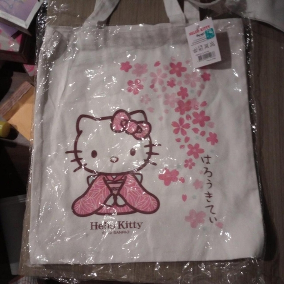Sanrio Handbags - Hello Kitty Sanrio Paris Chic Kimono Sakura Cherry Blossom Tote Bag